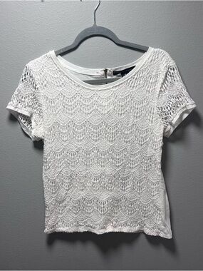 White Lace Short-Sleeve Women's Top Size L